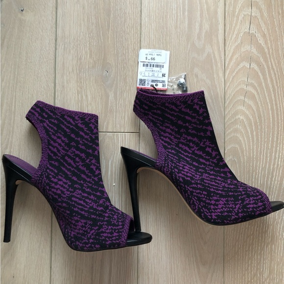 NWT Zara Women's Caged Open-Toe Heels in Black & Purple Size 8US 39EU - Picture 6 of 13